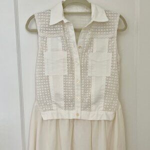 Thakoon White Cotton Eyelet and Silk Drop Waist Dress - New Without Tags